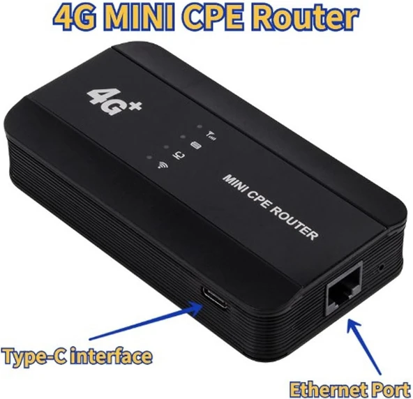 4G Mini CPE Router, Sim Kart Yuvası ile C Tipi Şarjlı, Gigabit Ethernet Yönlendirici RJ45 Portulu - 6