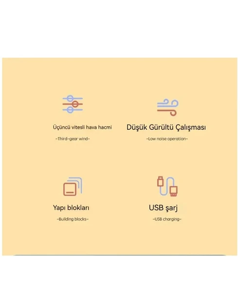 Masaüstü Blok Fan Küçük Masa Vantilatörü, USB Şarj Edilebilir Pil, 3 Hız Güçlü - ZB106 - Resim 6