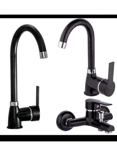 Siyah Mutfak Evye Banyo Lavabo Batarya Seti - Resim 2