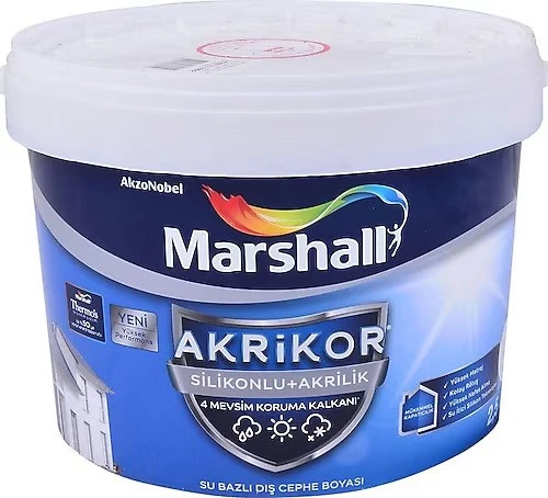 Marshall Akrikor Silikonlu + Akrilik Dış Cephe Boyası Beyaz 7.5 Lt.