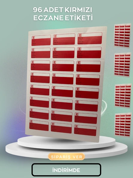 ECZANE ETİKETİ KIRMIZI 96 ADET