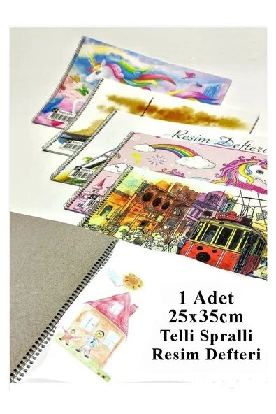 Resim Defteri 25x35 cm 24 Renk Kuru Boya Dereceli Kurşun Kalem Rulo Kalemlik 24 Bölmeli Hamur Silgi Kalemtraş Görsel - 3