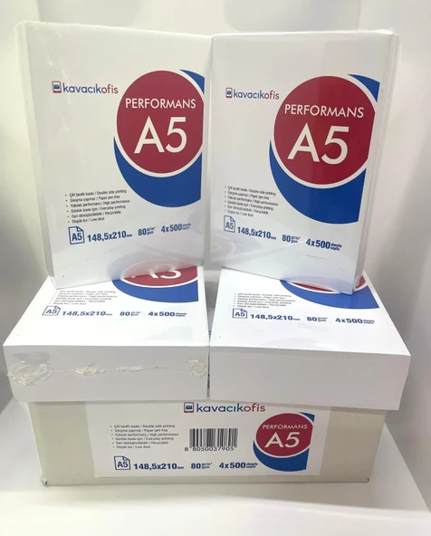 A5 Fotokopi Kağıdı 80 gr Performans 1 Koli 4 Paket (2000 Sayfa)
