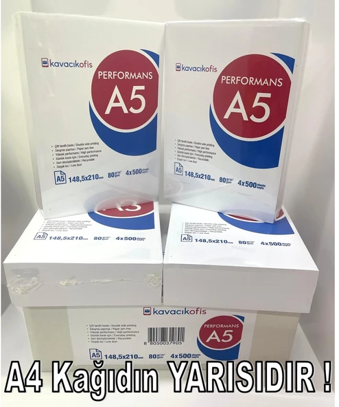 A5 Fotokopi Kağıdı 80 gr Performans 1 Koli 4 Paket (2000 Sayfa)