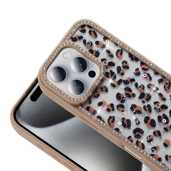 iPhone 16 Pro Kılıf Taşlı ve Simli Tasarım Azra Kapak - 5