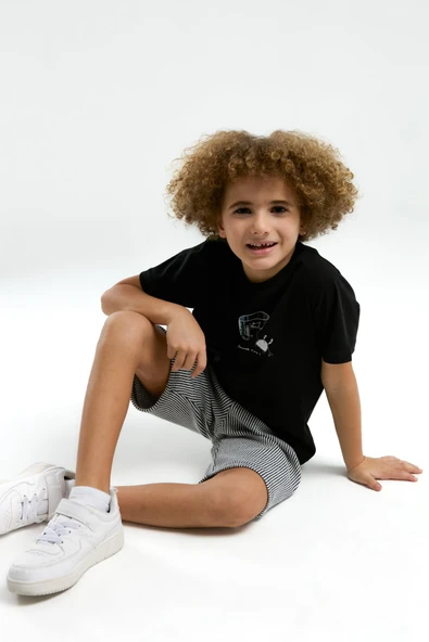 Arnetta 3320 Garson Erkek Çocuk Bisiklet Yaka Kısa Kollu Şortlu Pijama Takım - 3