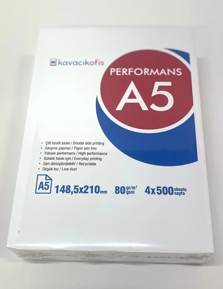 A5 Fotokopi Kağıdı 80 gr Performans 1 Koli 4 Paket (2000 Sayfa) - 2