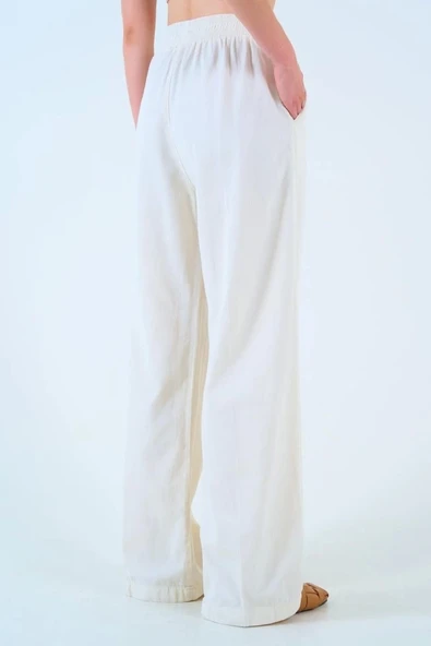 Beli Lastikli Palazo Pantolon - Taş - 5