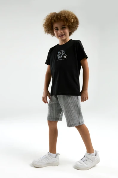 Arnetta 3320 Garson Erkek Çocuk Bisiklet Yaka Kısa Kollu Şortlu Pijama Takım - 2