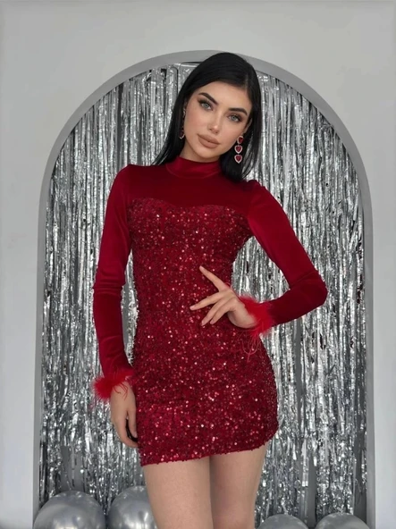 Tepu Tüy Detaylı Elbise - 4