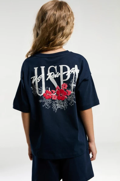 U.S. Polo Assn. 2072 Garson Çiçek Desenli Kız Çocuk Lacivert Bisiklet Yaka Kısa Kollu Şort  Pijama Takım - Resim 7