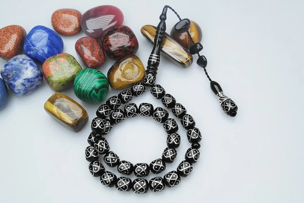 Oltu Taşı Örgü Model İşlemeli Tespih - Resim 5