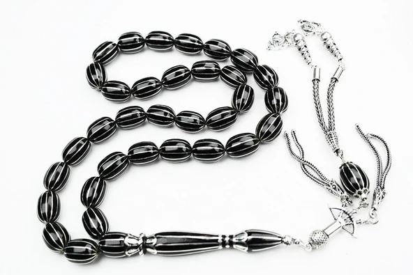 Oltu Taşı Beyzi Model On İkili Karpuz Nakkaş İmame İşlemeli Tespih