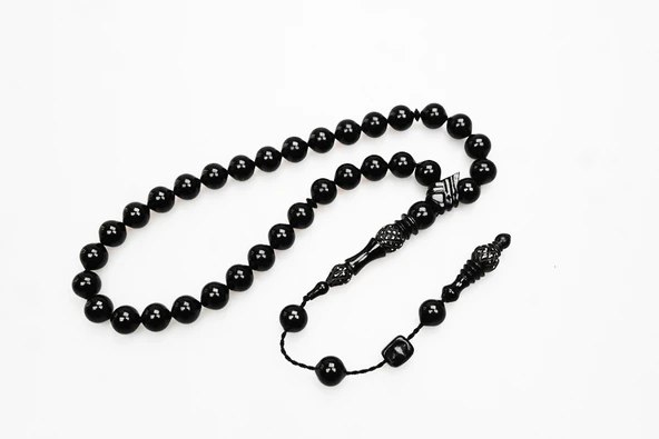 Oltu Taşı Kareli Oyma Nakkaş  İmameli  Sade Tespih - Resim 4