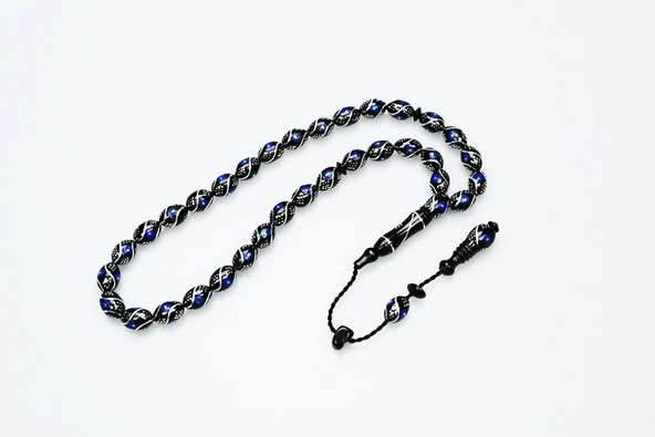 Oltu Taşı Beyzi Çeşmi Bülbül Mavi İşlemeli Tespih