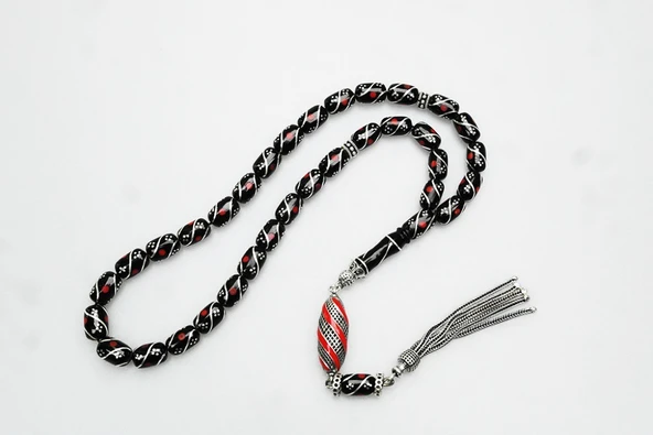 Oltu Taşı Kapsül Kesim Çeşmi Kırmızı İşleme Tespih