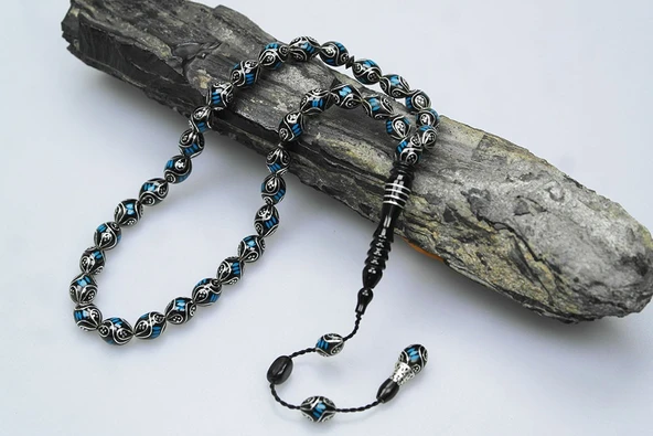 Oltu Taşı ve Mine İşlemeli Tespih - 6