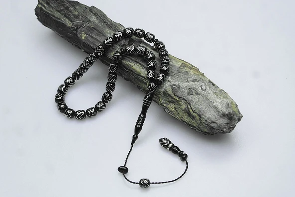 Oltu Taşı Çift Zikzak Tel İşleme Tesbih - 6