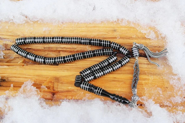 Oltu Taşı Kesme Model  Burgu Vida İşlemeli Tespih - Resim 2