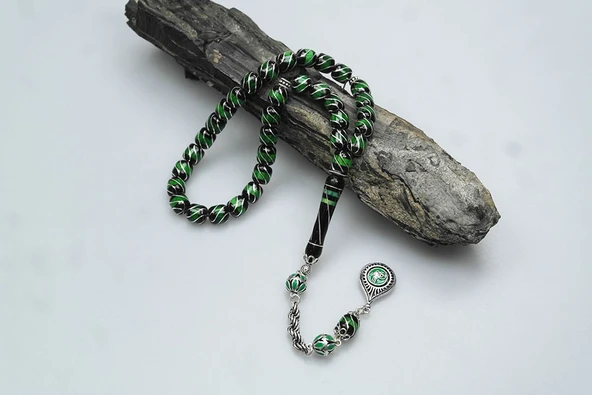 Oltu Taşı ve Galalith Çeşmi Bülbül İşlemeli Tespih - 6