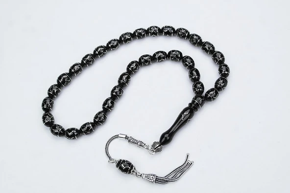 Oltu Taşı Beyzi Model Çemberli Yön İşlemeli Tespih - 5