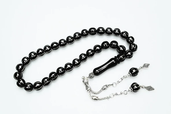 Karpuz Dilimi Sekizli Alpaka İşlemeli Oltu Sıkması Tespih - 6