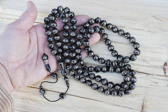 Oltu Taşı ESMAÜL HÜSNA  Arapça El İşçiliği  Namaz Tespihi - Resim 4