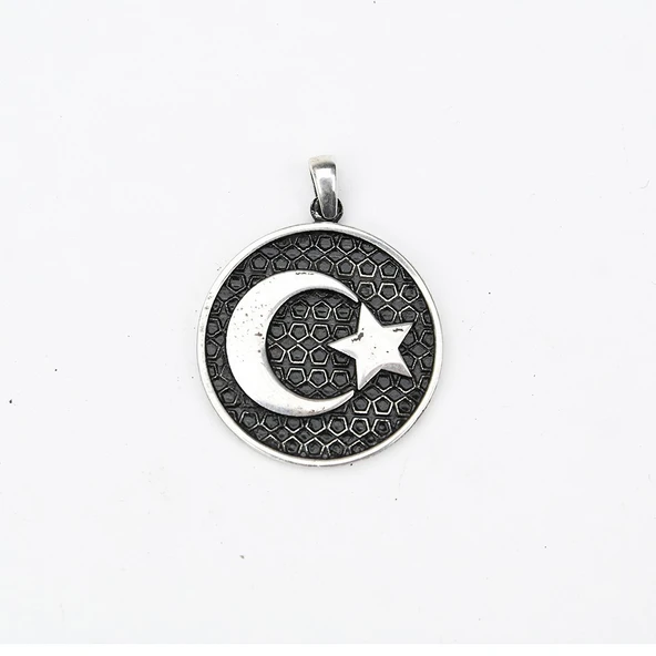 Gümüş Ayyıldız Kabartma  Model Erkek Kolye - 5