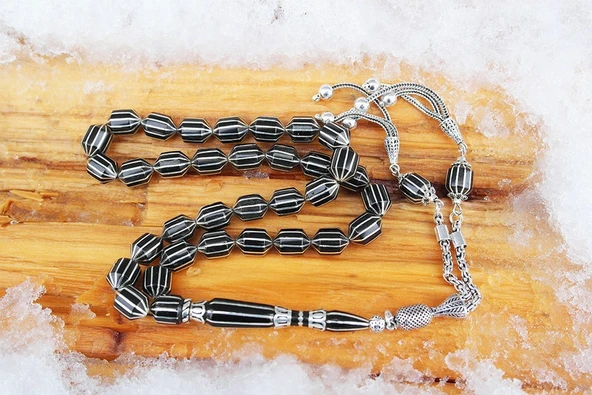 Oltu Taşı Traşlı Kesme On İkili Karpuz  Dilim İşlemeli Tespih - Resim 8