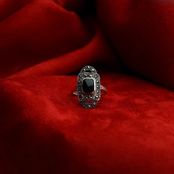 Kilit Model Oltu Taşı Kadın Yüzük - 5