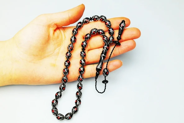 Oltu Taşı Beyzi Model Çeşmi Kırmızı İşleme Tespih - 2