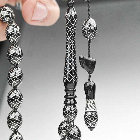 Oltu Taşı Koleksiyonluk Özel  İşlemeli Tespih - 7