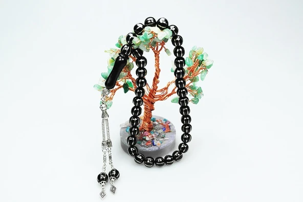 Karpuz Dilimi Sekizli Alpaka İşlemeli Oltu Sıkması Tespih - 8