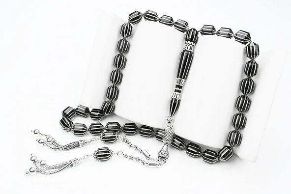 Oltu Taşı Traşlı Kesme On İkili Karpuz  Dilim İşlemeli Tespih - Resim 7