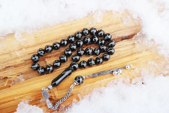 Oltu Taşı Küre  Model Çift Zikzak Dörtlü İşlemeli Tespih - Resim 6