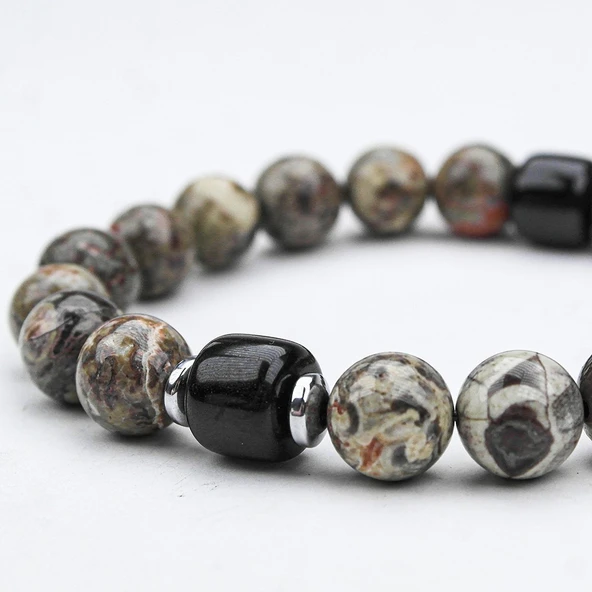 KAR TANESİ OPSİDYEN VE OLTU TAŞI LASTİKLİ BİLEKLİK