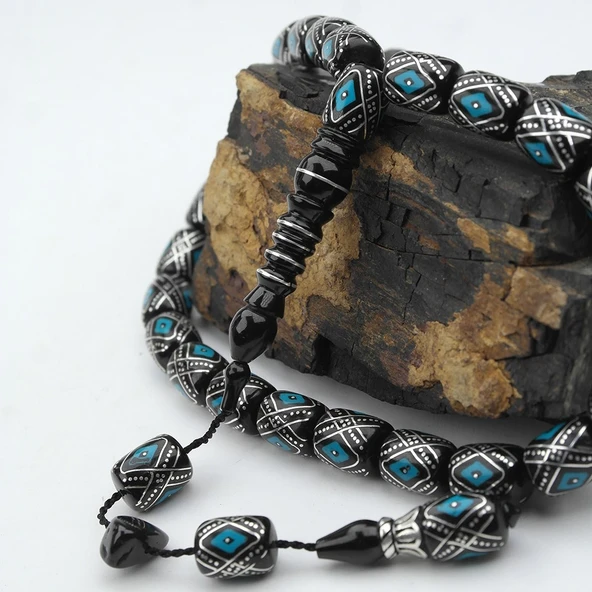 Oltu Taşı Kapsül Kesim Akrep Model Mine İşlemeli Tespih - 6