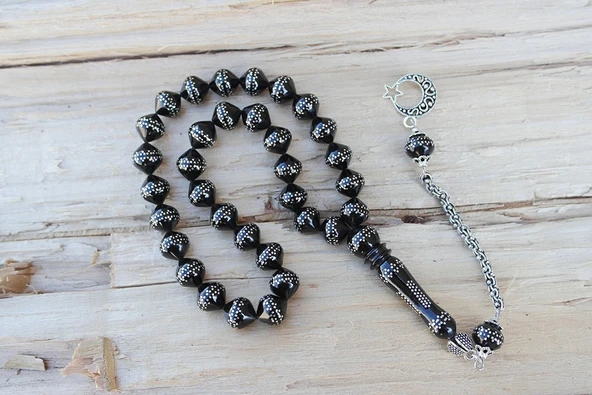 Oltu Taşı Şalgami Kesim Taç İşleme İşlemeli Tespih - 6