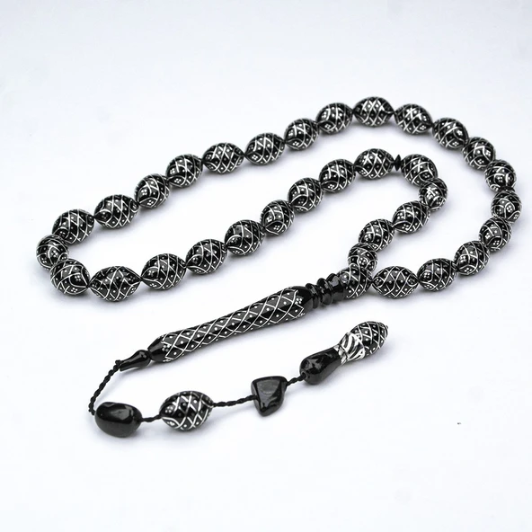 Oltu Taşı Koleksiyonluk Özel İşlemeli Tespih - 5