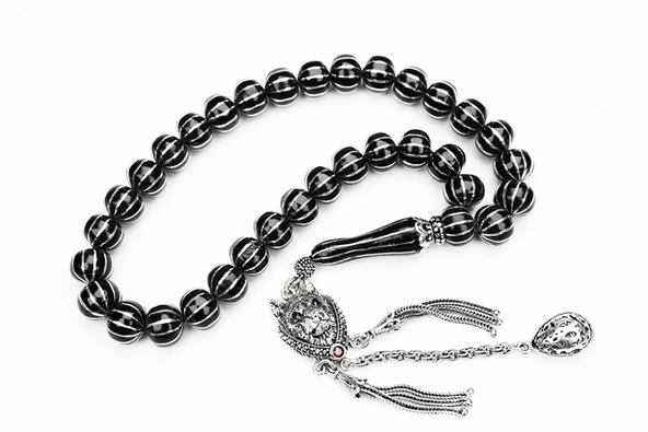 Oltu Taşı Basık  Model On İkili Karpuz Dilimi İşlemeli Tespih