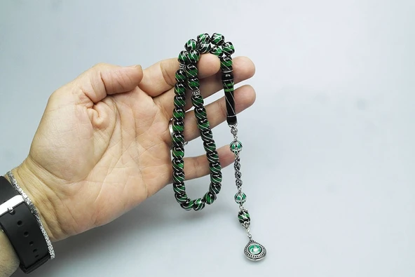 Oltu Taşı ve Galalith Çeşmi Bülbül İşlemeli Tespih - 7