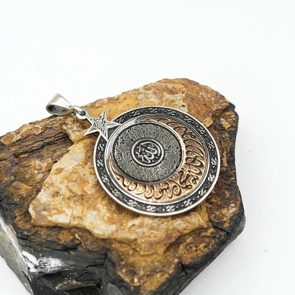 Hat Yazılı İslami Model Ayyıldız  Erkek Kolye - Resim 5