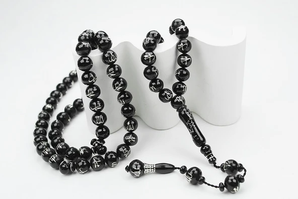 Oltu Taşı ALLAH MUHAMMET Arapça İşlemeli  Namaz Tespihi - 6