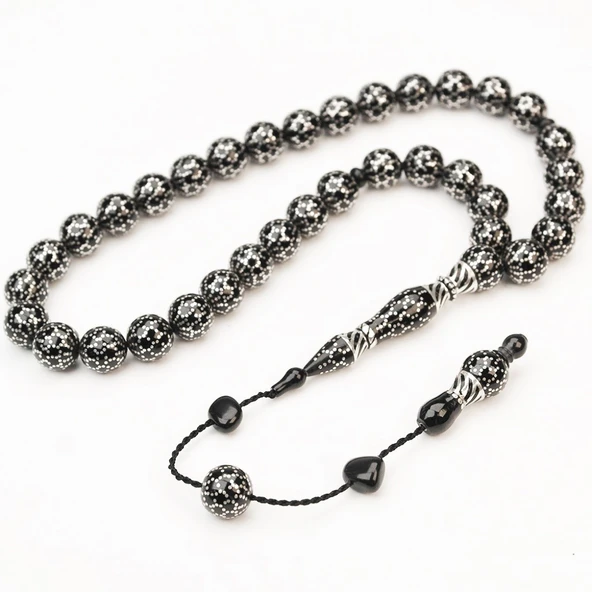 Oltu Taşı Küre Kesim Petek İşleme Oltu Taşı Tespih - 2