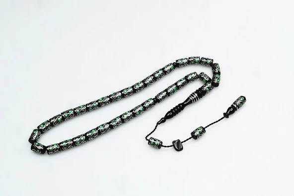 Oltu Taşı Yeşil Örgü İşlemeli Tespih - Resim 5