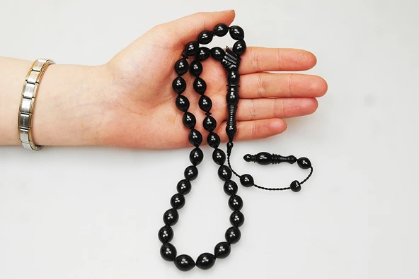 Oltu Taşı Kravatlı Şerit Çizgi İmame Sade Tespih - 6