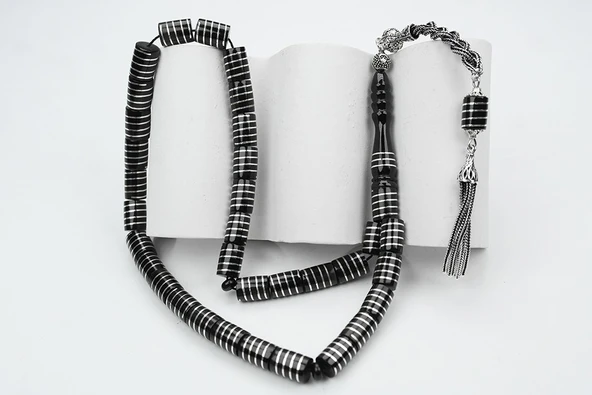 Oltu Taşı Kesme Model  Burgu Vida İşlemeli Tespih - Resim 8