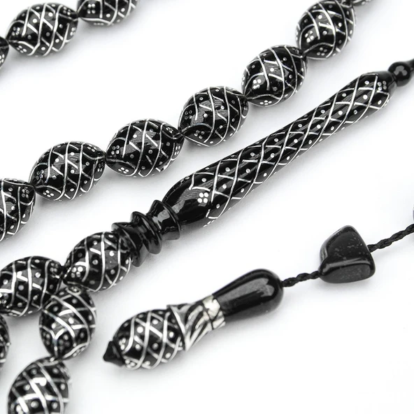 Oltu Taşı Koleksiyonluk Özel  İşlemeli Tespih - 4