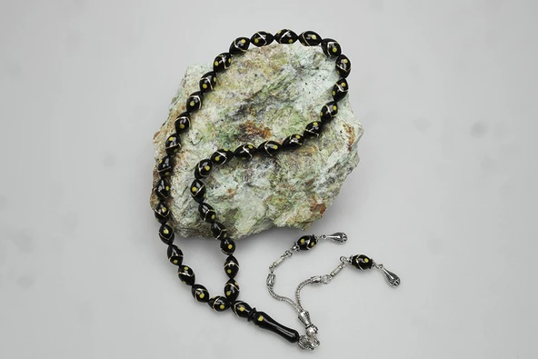 Tek Zikzak Pirinç Sarı İşleme Tespih - Resim 2