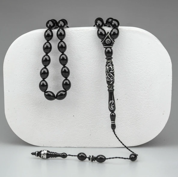 Oltu Taşı  Özel Seri Hat İşçilikli İmame Tespih - Resim 3